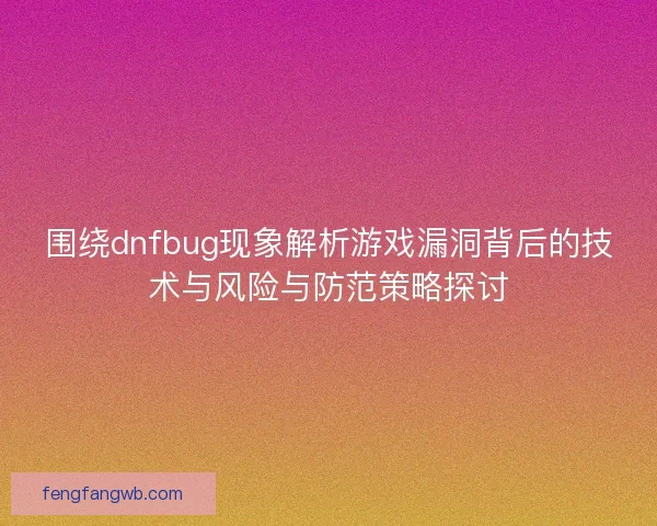 围绕dnfbug现象解析游戏漏洞背后的技术与风险与防范策略探讨